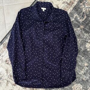 GARNET HILL Navy Shirt with White Hearts